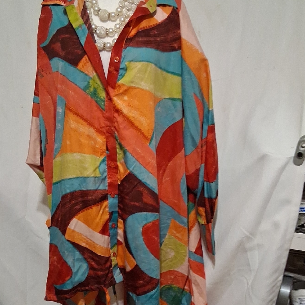 Colorful Abstract Button-Up Shirt Size 1x